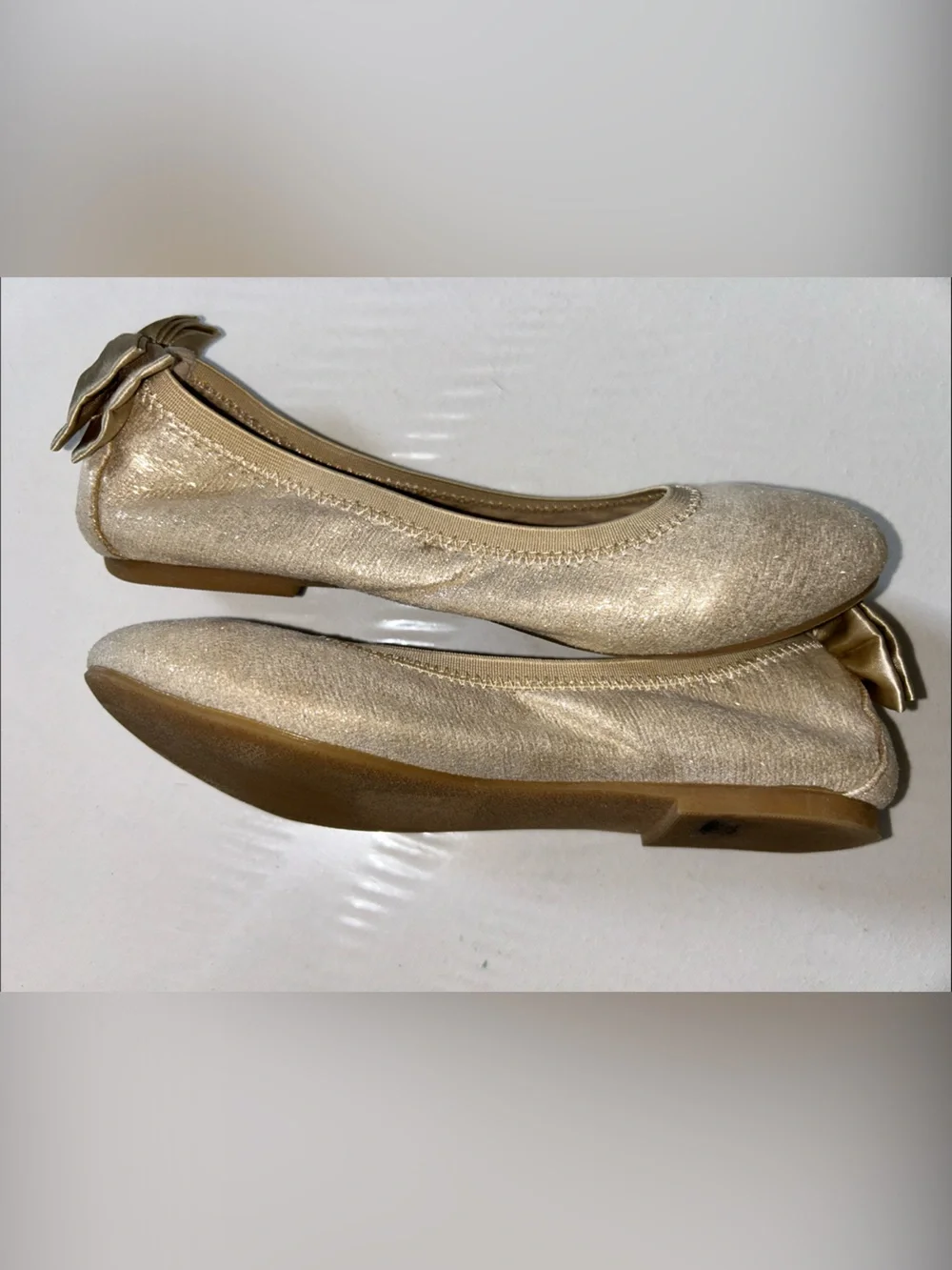 Sam Edelman Felisha Champagne Glitter Ballet Flats with Bow Accent